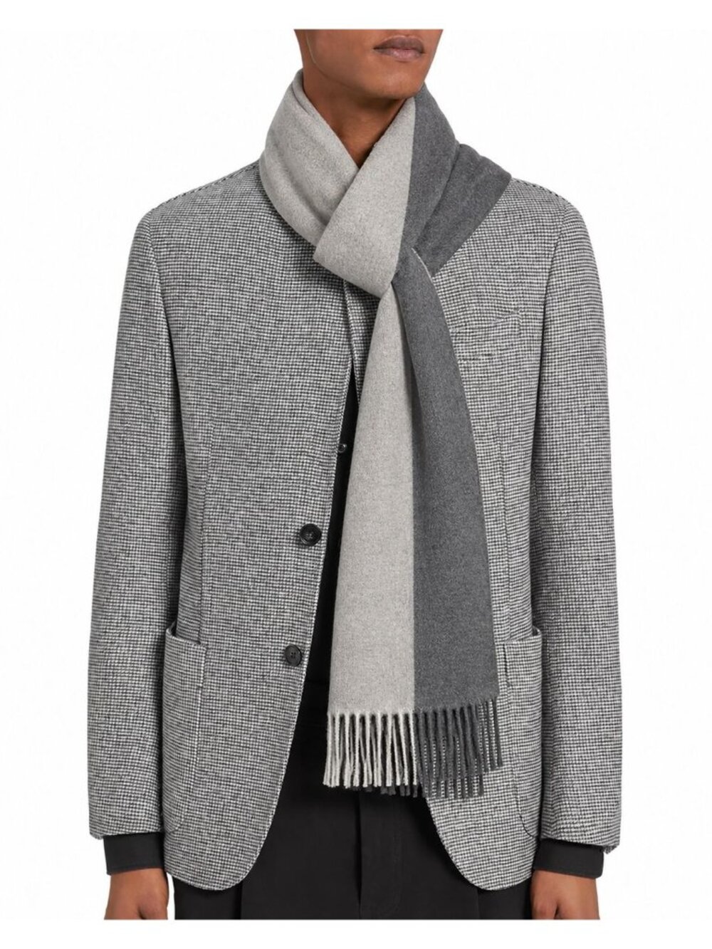 NWT C by Bloomingdale's Cashmere Block Stripe Oversized Scarf Light Grey Size OS